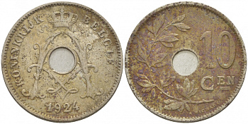 БЕЛЬГИЯ 10 САНТИМОВ 1924 BELGIE KM 86 медно-никель 3718-557