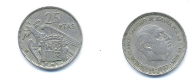 ИСПАНИЯ 25 ПЕСЕТ 1958 KM 787 медно-никель 54-2013