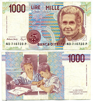 Италия 1000 лир 1990 Мария Монтессори Pick 114b 6279-10-3-1