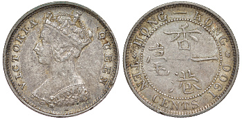 Гонконг 10 центов 1900 H, Виктория (1837-1901) KM 6.3 серебро 1531-914