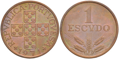 Португалия 1 эскудо 1971 KM 597 бронза 4561-635