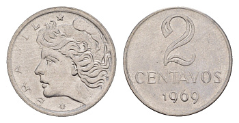 Бразилия 2 сентаво 1969 KM 576.2 нержавеющая сталь UNC 4655-1055