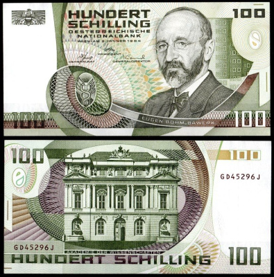 Австрия 100 шиллингов 1984 редкая разновидность - две буквы в номере Pick 150 (3) бумага UNC (пресс) 451-1087-2