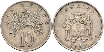 Ямайка 10 центов 1969 бабочка KM 47 медно-никель 4143-513