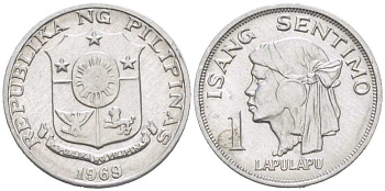 Филиппины 1 сентимо 1969 вождь острова Мактан Лапу-Лапу KM 196 алюминий 218-1217