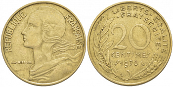 ФРАНЦИЯ 20 САНТИМОВ 1970 KM 930 медь алюминий никель 4402-952