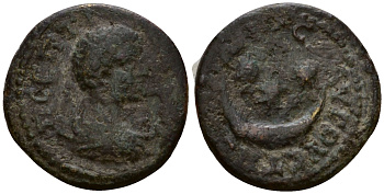 Римская Империя, Провинция Фракия, Августа Траяна AE 209 - 211 Гета, бюст императора / полумесяц и три звезды ( R ) Varbanov 1305 бронза 1100-8-11