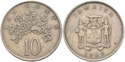 Ямайка 10 центов 1969 бабочка KM 47 медно-никель 4143-513