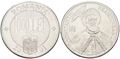 Румыния 1000 лей 2001 Константин Брынковяну (1654-1714) KM 153 алюминий 4556-1214