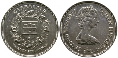 Гибралтар 25 пенсов 1977 25 лет правления Елизаветы II (1952-1977) KM 10 медно-никель UNC 4044-1025