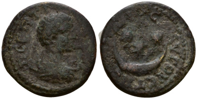 Римская Империя, Провинция Фракия, Августа Траяна AE 209 - 211 Гета, бюст императора / полумесяц и три звезды ( R ) Varbanov 1305 бронза 1100-8-11