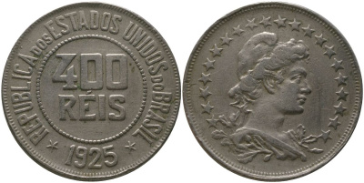 Бразилия 400 рейсов 1925 KM 520 медно-никель 4565-124