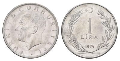 Турция 1 лира 1976 Кемаль Ататюрк KM 889a.2 нержавеющая сталь 4648-753
