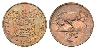 ЮАР 2 цента 1981 герб, антилопа гну KM 83 бронза aUNC 4605-1153