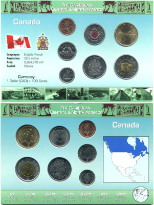 КАНАДА НАБОР ИЗ 7 МОНЕТ В БУКЛЕТЕ 2002-2007 1 МОНЕТА БИМЕТАЛЛ UNC 06-081-54