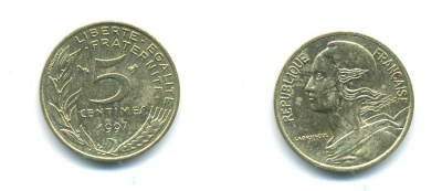 ФРАНЦИЯ 5 САНТИМОВ 1997 ТИП MARIANNE KM 933 медь алюминий никель 84-1561