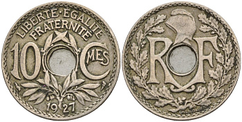 Франция 10 сантимов 1927 KM 866a, Le Franc 138.3 медно-никель 4143-952