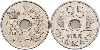 Дания 25 эре 1970 C,S, Фредерик IX (1947-1972) KM 855.1 медно-никель    4143-326
