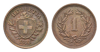 Швейцария 1 раппен 1933 B KM 3 бронза 4659-919