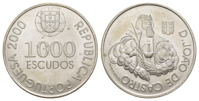 Португалия 1000 эскудо 2000 500 лет со дня рождения Жуана де Каштру KM 732 серебро BU 1088-1-22
