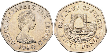 Джерси 50 пенсов 1990 замок Гросне, Елизавета II (1952-) KM 58.1 медно-никель аUNC 4583-613