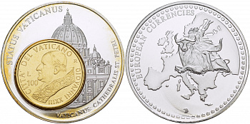 НИДЕРЛАНДЫ МЕДАЛЬ ND МОНЕТА НА МЕДАЛИ, СЕРИЯ ДОЕВРОВЫЕ ЕВРОПЕЙСКИЕ МОНЕТЫ, ВАТИКАН 100 ЛИР, КАФЕДРАЛЬНЫЙ СОБОР СВЯТОГО ПЕТРА, ДИАМЕТР 40 ММ. серебрение UNC 01-163-23