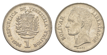 Венесуэла 1 боливар 1986 Симон Боливар Y 52 никель 4586-1136