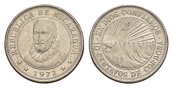 Никарагуа 10 сентаво 1972 KM 17.2a сталь плакированная никелем aUNC 4640-1023