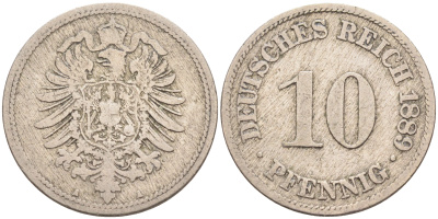 ГЕРМАНИЯ 10 ПФЕННИГОВ 1889 А, СТАРОГЕРБОВКА KM 4, J.4 медно-никель 4589-156