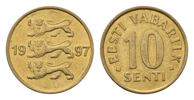 Эстония 10 сентов 1997 KM 22 латунь UNC 4696-164