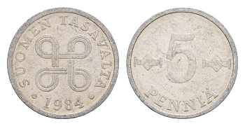 Финляндия 5 пенни 1984 KM 45a алюминий 4647-317