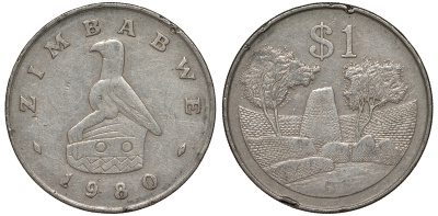 Зимбабве 1 доллар 1980 руины большого Зимбабве KM 6 медно-никель 4162-613