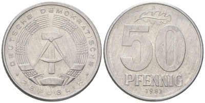 ГДР 50 пфеннигов 1982 A KM 12.2 алюминий aUNC 4575-343
