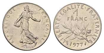 Франция 1 франк 1977 сеятель KM 925 никель 3336-931