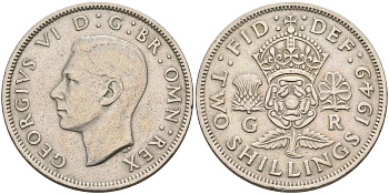 Великобритания 2 шиллинга (флорин) 1949 Георг VI (1936-1952) KM 878, Spink 4107 медно-никель 4593-113