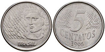 Бразилия 5 сентаво 1996 KM 632 нержавеющая сталь 219-552