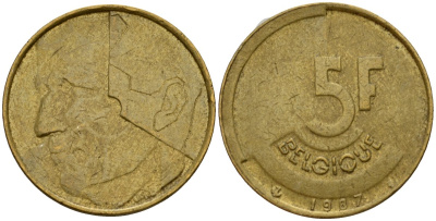 Бельгия 5 франков 1987 Belgique, Бодуэн I (1951-1993) KM 163 алюминиевая бронза 4601-212