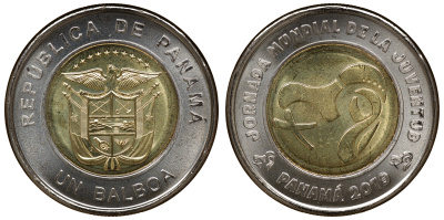 Панама 1 бальбоа 2019 Всемирный день молодежи KM NEW биметалл UNC M52-12