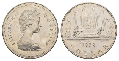 Канада 1 доллар 1979 Елизавета II (1952-2022), каноэ KM 120 никель UNC 4185-734