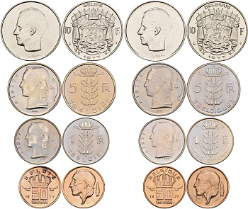 Бельгия набор из 8 монет 1977 BELGIE + BELGIQUE, оригинальный набор банка Бельгии, коробка BUNC 00-00