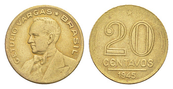 Бразилия 20 сентаво 1945 Жетулиу Варгас KM 556a алюминиевая бронза 4644-448