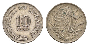 Сингапур 10 центов 1971 KM 3 медно-никель 188-1165