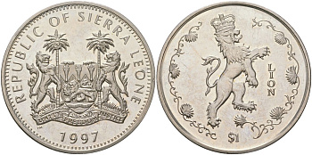 Сьерра-Леоне 1 доллар 1997 Лев KM 47 медно-никель BU 4368-921