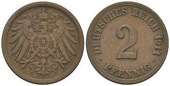 Германия 2 пфеннига 1911 А KM 16, J.11 медь 4651-1149