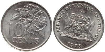 Тринидад и Тобаго 10 центов 1978 цветок гибискуса KM 31 медно-никель 4396-862