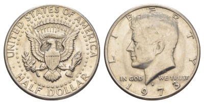 США 1/2 доллара (50 центов) 1973 Джон Кеннеди KM 202b медь плакированная медно-никелем aUNC 4517-1242