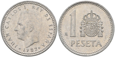 Испания 1 песета 1982 Хуан Карлос I (1975 - 2014) KM 821 алюминий 4155-454