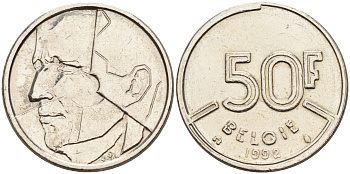 Бельгия 50 франков 1992 Belgie, Бодуэн I (1951-1993) KM 169 никель    4595-634