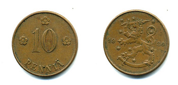 Финляндия 10 пенни 1926 республика (1918-1962) KM 24 медь 46-1522