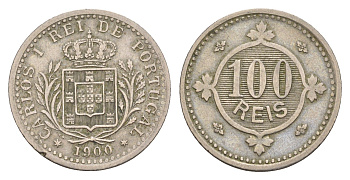 Португалия 100 реалов (рейсов) 1900 Карлуш I (1889-1908), год-тип KM 546 медно-никель 4655-456
